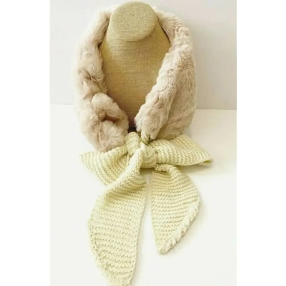 Anthro-Ett Taia Blush Pink Faux Fur Knit Ivory Scarf